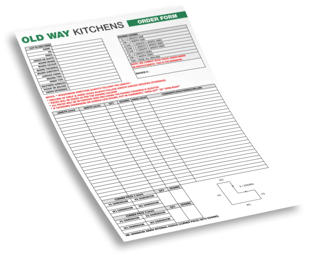 Old manual order form spreadsheet